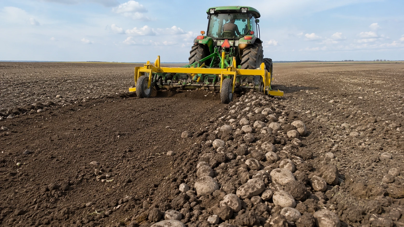 Stone removal machine clearing agricultural field India