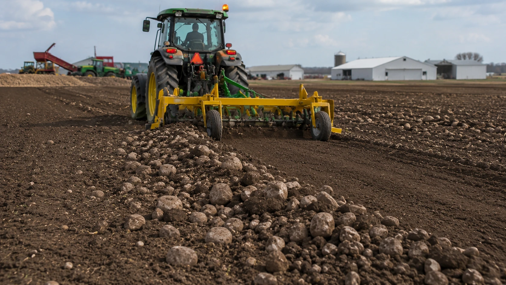 Stone removal from pasture land India livestock farm
