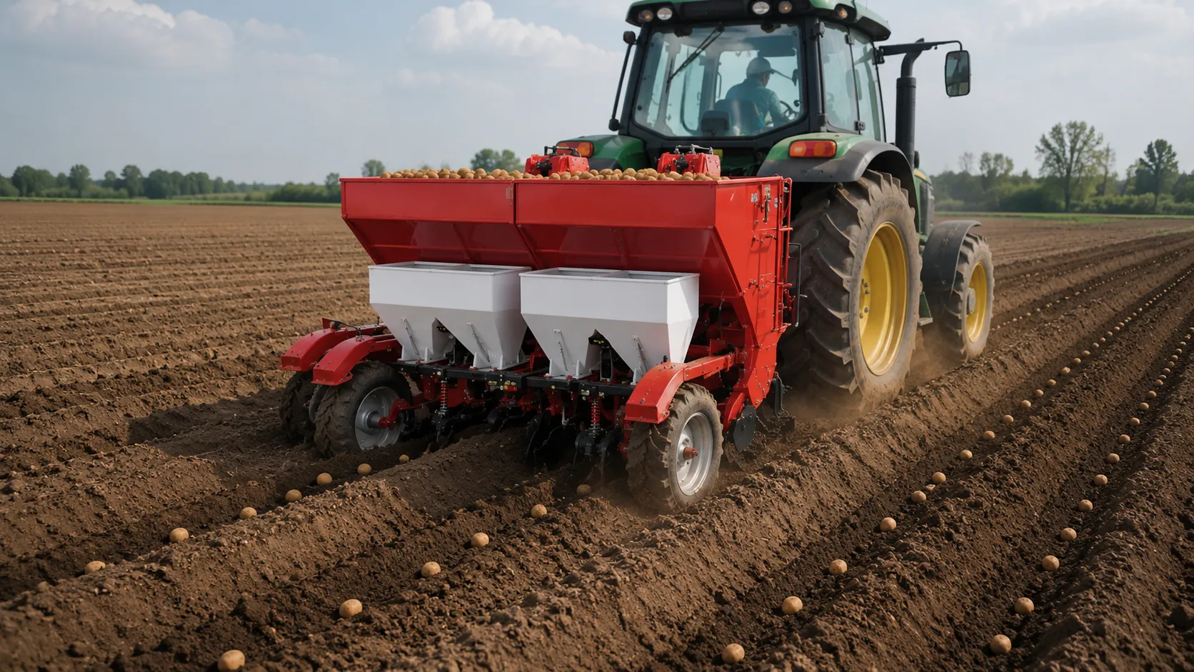 Potato planter machine precision planting operation field