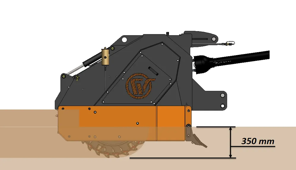 THOR-2235 crushing depth diagram — 350 mm milling depth for subbase rehabilitation below standard surface layer